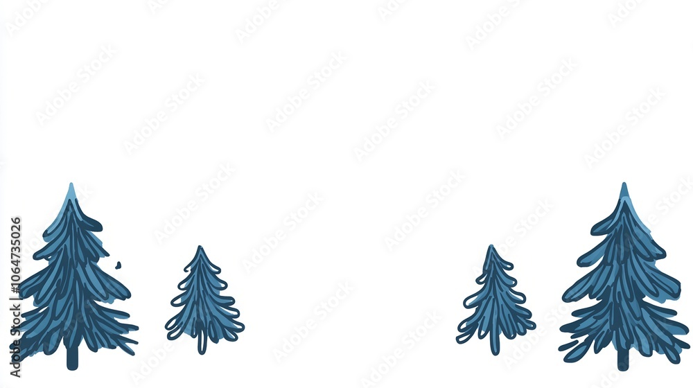 Minimalist Blue Pine Trees Illustration - Winter Forest Art with a Clean White Background Minimalist Blue Pine Trees Illustration - Winter Forest Art with a Clean White Background