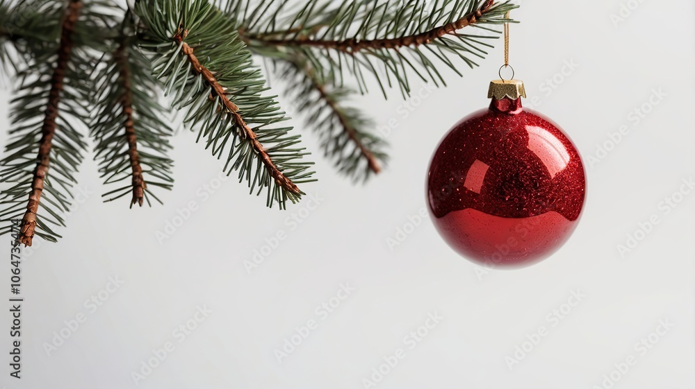 red christmas ball on branch red christmas ball on branch