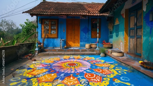 Vibrant Intricate Rangoli: A Masterpiece of Colorful Patterns photo