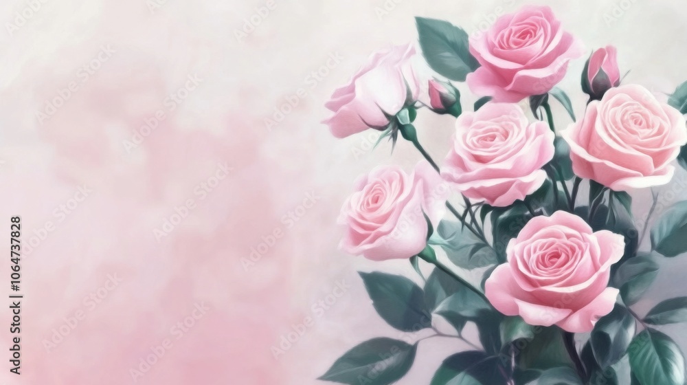 Fototapeta premium Elegant Pink Roses on Subtle Background