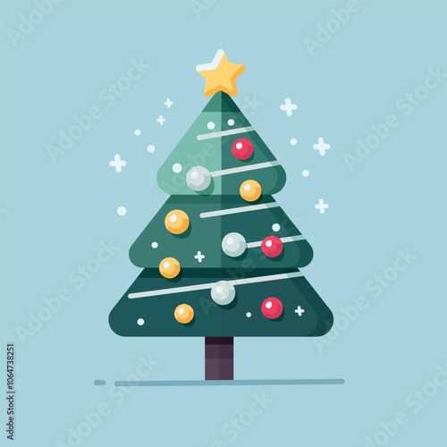 Christmas tree on a blue background. Flat style. Vector illustration