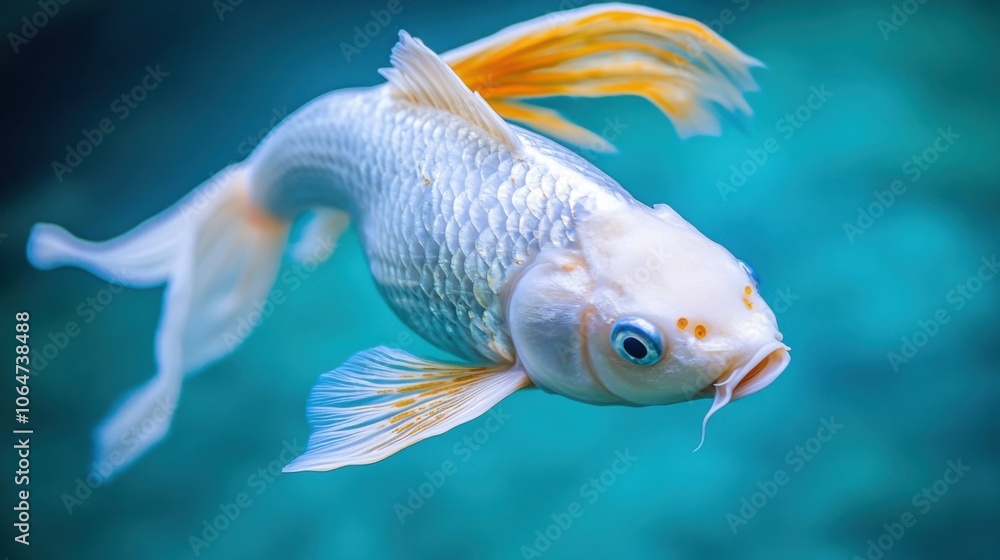 Elegant White Koi Fish Swimming Gracefully in Water Elegant White Koi Fish Swimming Gracefully in Water