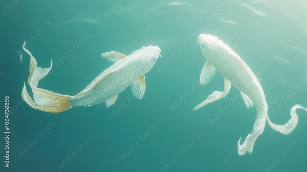 Fototapeta premium Graceful Koi Fish Swimming Under Water Surface