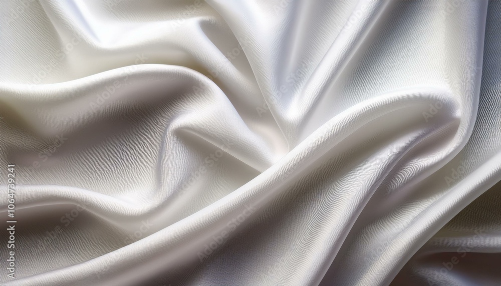 Fototapeta premium 陰影が美しい波打つ白布地テクスチャ、シルクのような贅沢な手触り