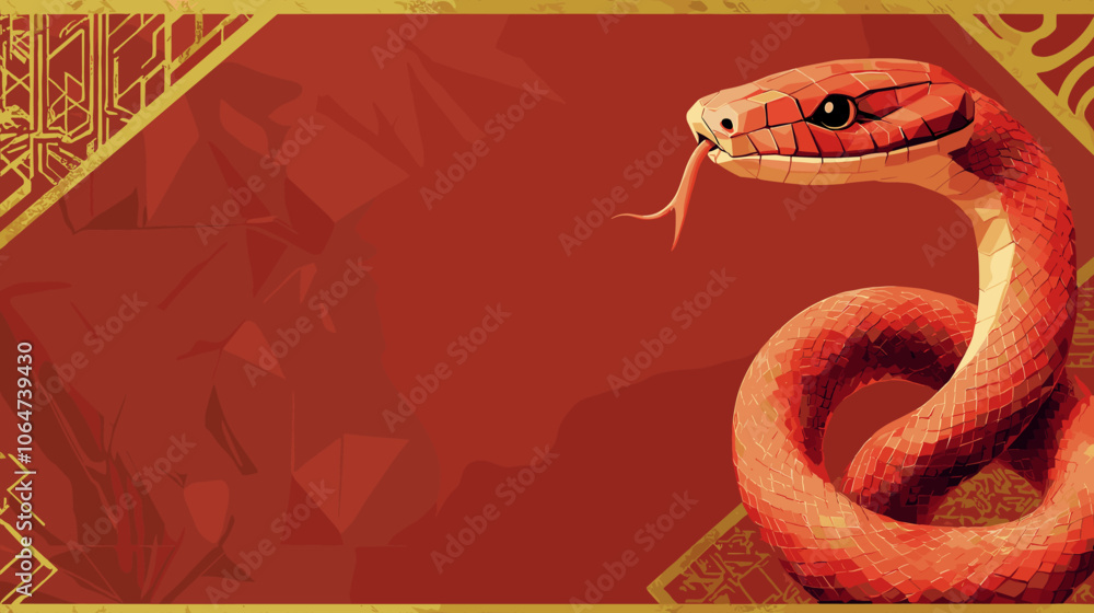Obraz premium Chinese new year 2025 year of the Snake banner template. Red Snake illustration and design. Red traditional Chinese vector designs with snakes. Lunar new year concept, geometric modern vector design