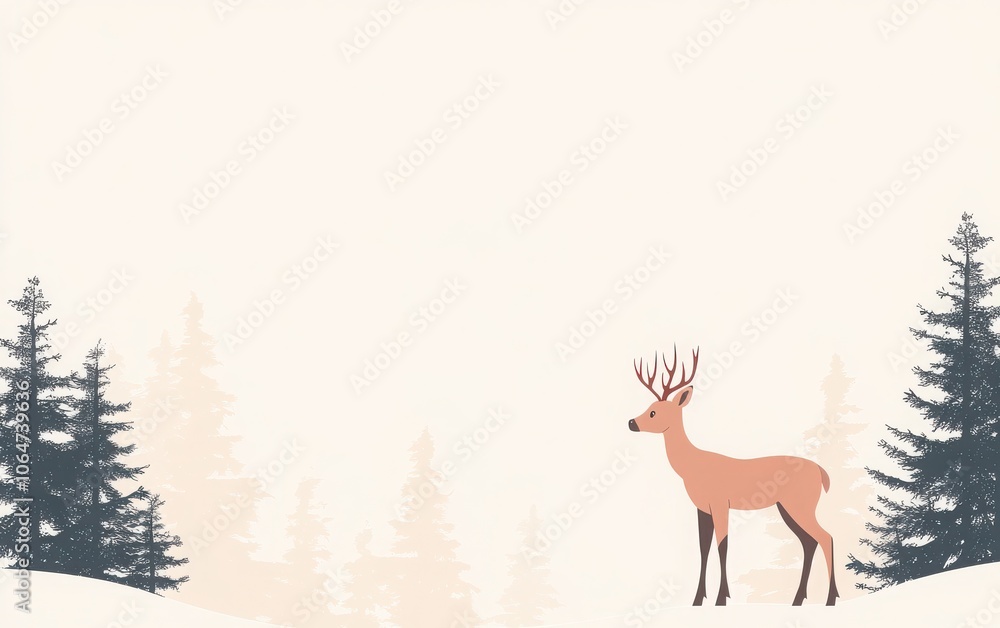 A charming flat vector illustration of a Christmas deer standing in a serene winter forest, designed with a white background. A charming flat vector illustration of a Christmas deer standing in a serene winter forest, designed with a white background.