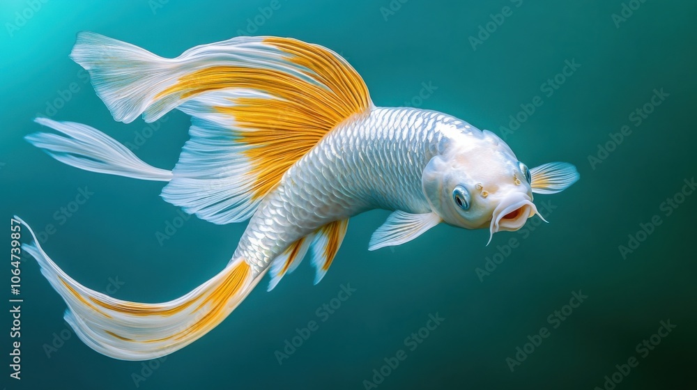Fototapeta premium Elegant Goldfish Swimming in Tranquil Water