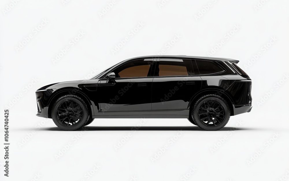 A polished side view of a luxury black SUV mockup on a minimal white background with ample copy space. A polished side view of a luxury black SUV mockup on a minimal white background with ample copy space.