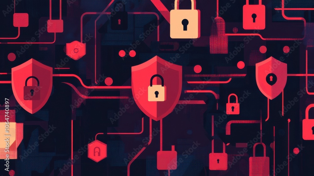 Obraz premium Digital Security Concept with Shields and Locks