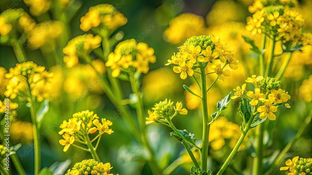 Blooming wintercress herb with yellow flowers in natural background, Barbarea vulgaris, winter rocket, rocketcress Blooming wintercress herb with yellow flowers in natural background, Barbarea vulgaris, winter rocket, rocketcress