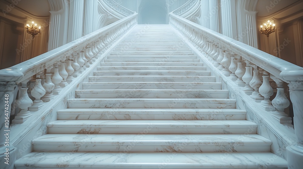 Elegant Marble Staircase with Grand Architecture and Ornate Details Elegant Marble Staircase with Grand Architecture and Ornate Details