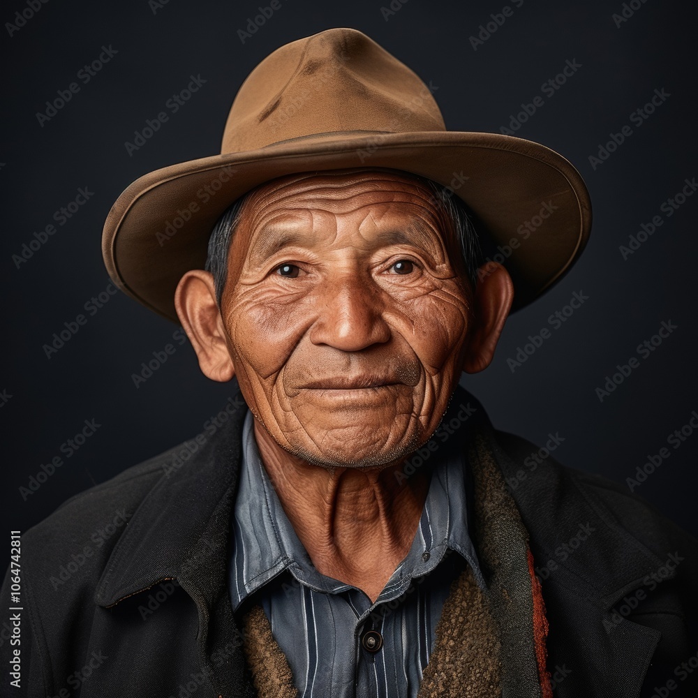 Casual dressed Bolivian elderly man studio headshot with colorful background Casual dressed Bolivian elderly man studio headshot with colorful background