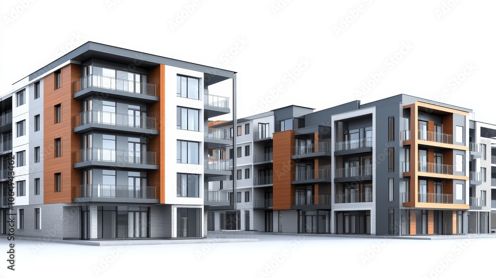 Modern apartment buildings with a contemporary design and multiple balconies. Modern apartment buildings with a contemporary design and multiple balconies.