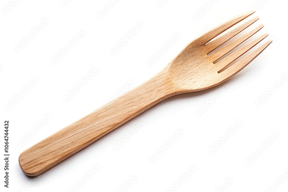 wooden biodegradable fork isolated on white background from above aerial view wooden biodegradable fork isolated on white background from above aerial view