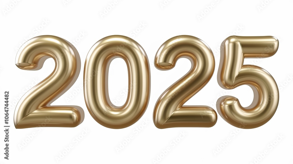 Gold balloon numbers 2025 on white isolated background. Gold balloon numbers 2025 on white isolated background.