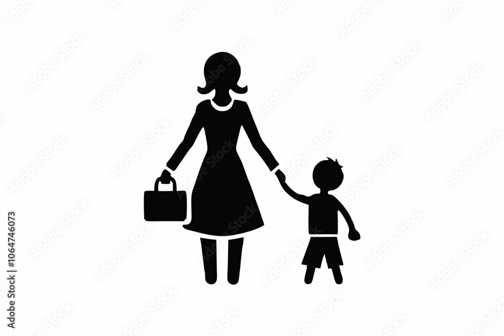 Mother and Child Walking Silhouette Vector Mother and Child Walking Silhouette Vector