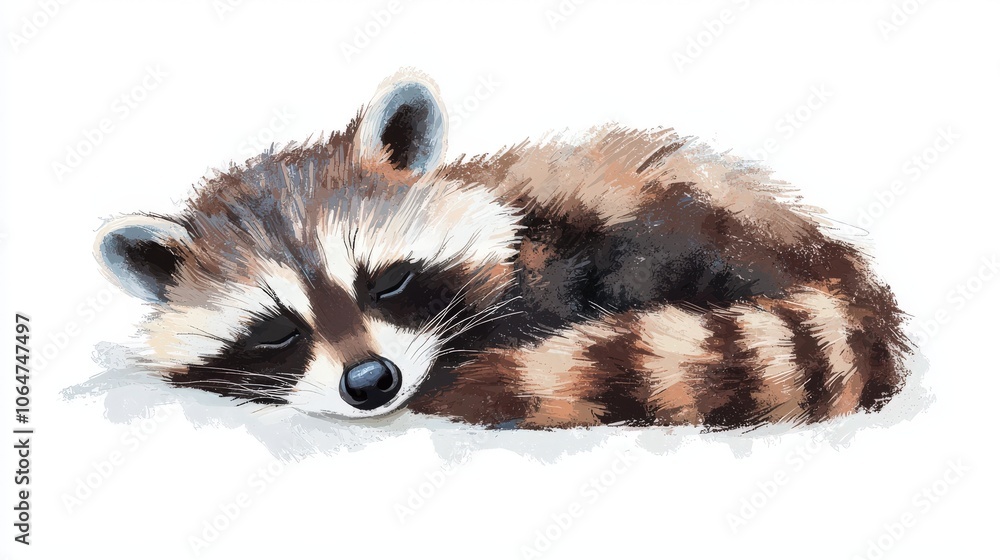 Obraz premium Adorable sleeping raccoon on white isolate background.