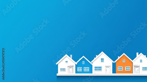 Wallpaper Mural A minimalist illustration of colorful houses against a blue background, symbolizing community and diversity. Torontodigital.ca