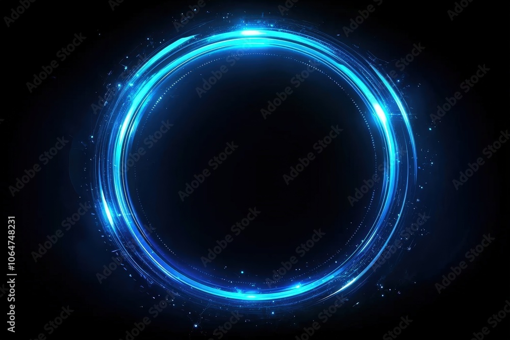 blue circle light frame on black background.Blue light effects on round placeholder for your text on dark background.a blue glowing circle.for futuristic or technology-themed designs. blue circle light frame on black background.Blue light effects on round placeholder for your text on dark background.a blue glowing circle.for futuristic or technology-themed designs.
