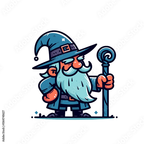 Cartoon wizard character. Isolated vector illustration