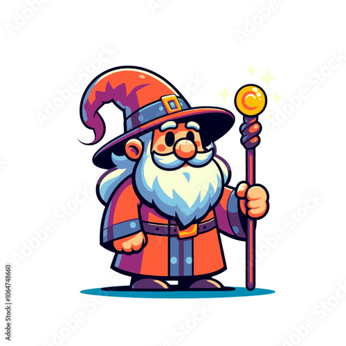 Cartoon wizard character. Isolated vector illustration