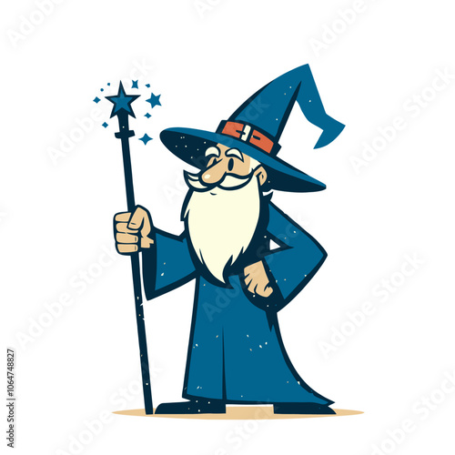 Cartoon wizard character. Isolated vector illustration