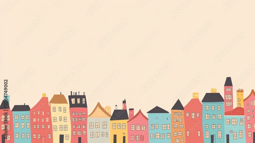 A whimsical illustration of colorful houses lining a soft background, perfect for a cheerful design. A whimsical illustration of colorful houses lining a soft background, perfect for a cheerful design.