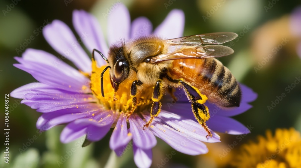 Bees exposed to pesticides suffer population decline bee on pesticide-covered flower protect pollinators concept Bees exposed to pesticides suffer population decline bee on pesticide-covered flower protect pollinators concept