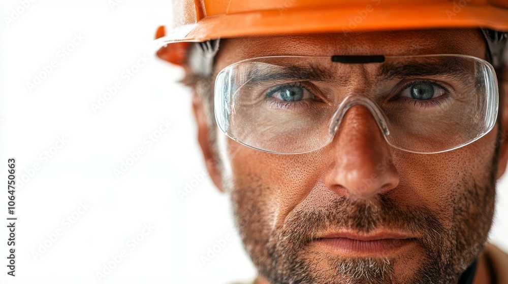 A worker wearing a helmet and safety glasses, isolated on a white background. A worker wearing a helmet and safety glasses, isolated on a white background.