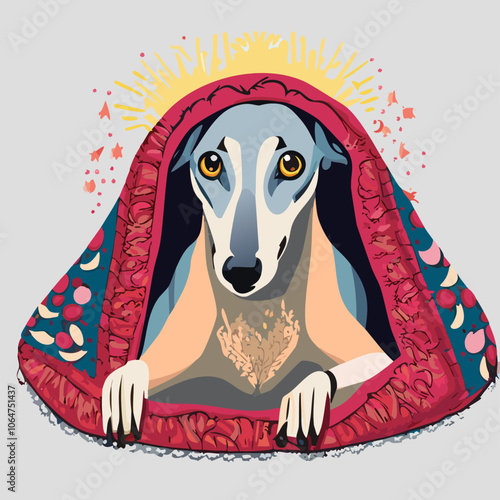 A frightened dog hiding under blankets, scared of fireworks vector illustration