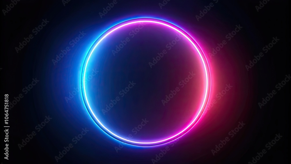Round neon circle picture frame on black background with moving light overlay, neon, circle Round neon circle picture frame on black background with moving light overlay, neon, circle