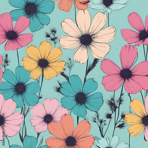 Wallpaper Mural seamless pattern with flowers Torontodigital.ca