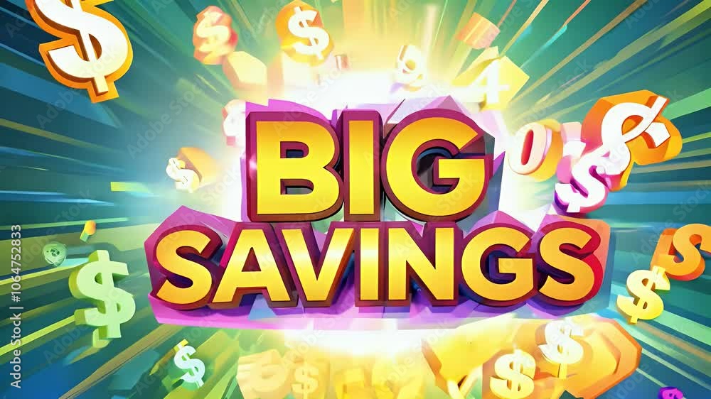 Colorful graphic promoting big savings with dynamic energy and dollar signs. Colorful graphic promoting big savings with dynamic energy and dollar signs.