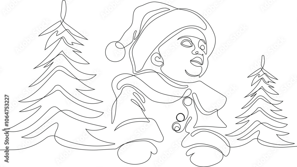 Outlined Cute Santa Claus Cartoon Character With A Sack Full Of Gifts. Vector Hand Drawn Illustration. One continuous line drawing Santa Claus on reindeer and sled. concept for Christmas and New Year Outlined Cute Santa Claus Cartoon Character With A Sack Full Of Gifts. Vector Hand Drawn Illustration. One continuous line drawing Santa Claus on reindeer and sled. concept for Christmas and New Year