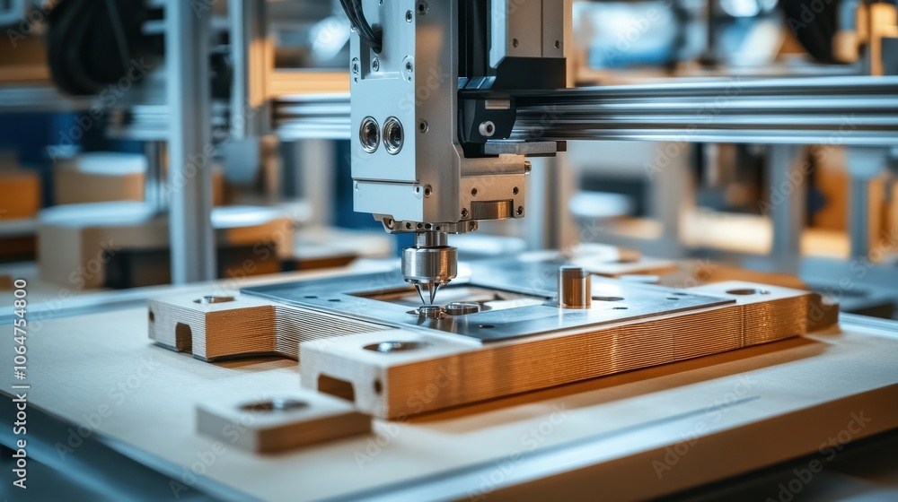 A modern workshop showcases advanced 3D printers for fabricating metal parts A modern workshop showcases advanced 3D printers for fabricating metal parts