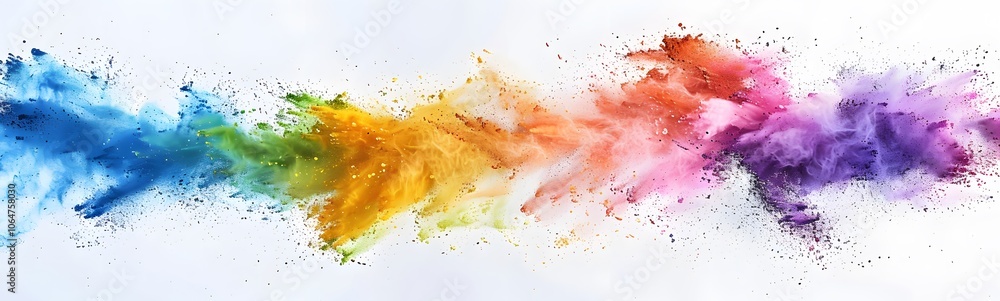 Obraz premium Color powder splash rainbow background paint holi smoke colour abstract. Powder color splash explosion dust ink burst splatter white texture isolated black spray party blue wallpaper cloud pink stain.