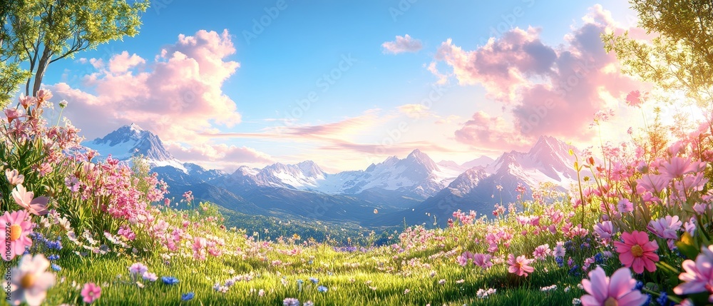 Naklejka premium Breathtaking Landscape with Stunning Pink Sky at Dusk Over Rolling Hills and Serene Nature