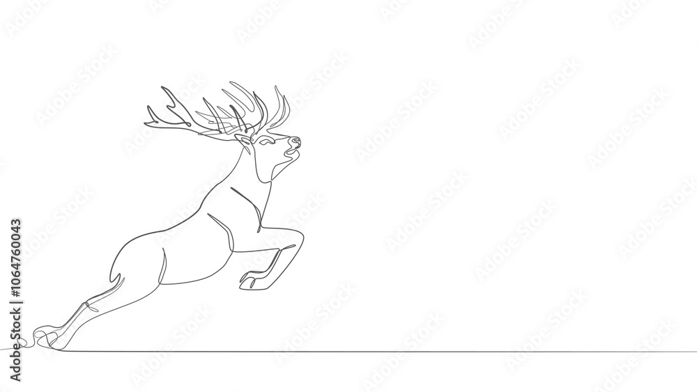 Christmas reindeer jumping one line art, deer with Continuous one line drawing, Christmas or New Year decoration, Contour sketch of reindeer. Forest wild deer in single line minimalist abstract style Christmas reindeer jumping one line art, deer with Continuous one line drawing, Christmas or New Year decoration, Contour sketch of reindeer. Forest wild deer in single line minimalist abstract style