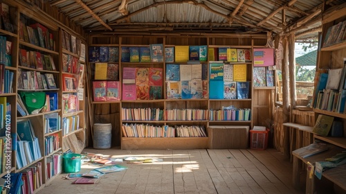 A rural classroom with limited books and supplies showing the challenges faced by underserved schools photo