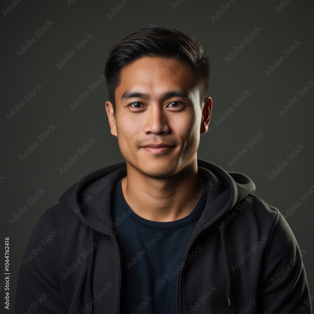 Filipino Man with Bright Smile in Casual Outfit Against a Colorful Studio Background Filipino Man with Bright Smile in Casual Outfit Against a Colorful Studio Background