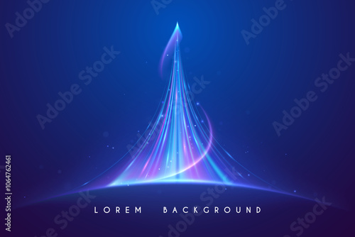 Neon light lines motion up on blue background