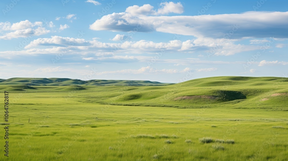 Wide prairie view showcasing rolling hills and expansive tall grass Wide prairie view showcasing rolling hills and expansive tall grass