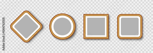 Luxury golden square and round photo frame isolated on transparent background