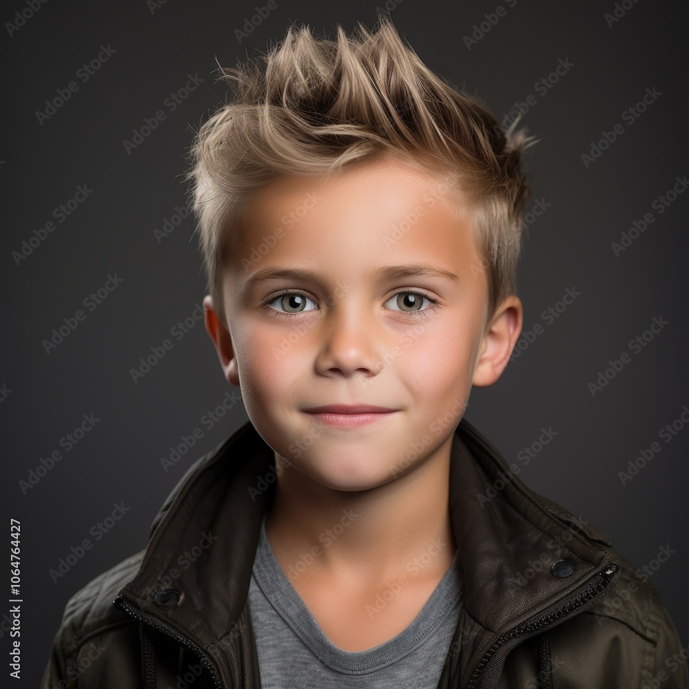 Canadian boy in relaxed attire with playful demeanor against a lively studio background Canadian boy in relaxed attire with playful demeanor against a lively studio background