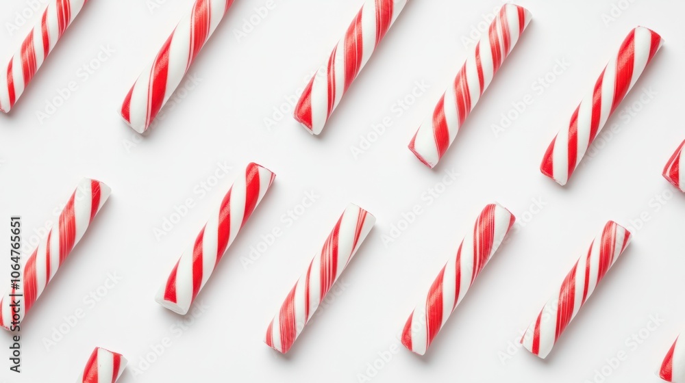 Obraz premium Candy cane stick with festive red and white stripes, isolated on a clean white background