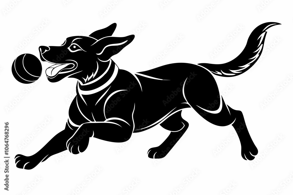 Playful Dog Silhouette Vector with Ball Playful Dog Silhouette Vector with Ball