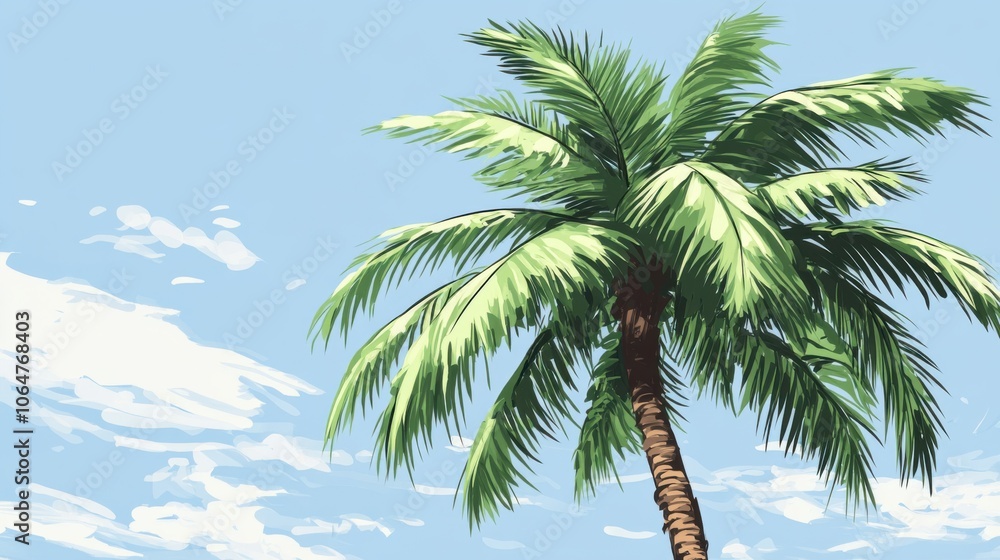 Fototapeta premium Vibrant Palm Tree Under Clear Blue Sky