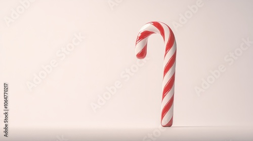 Classic red and white candy cane with a slight curve, adding holiday cheer on a plain white background photo