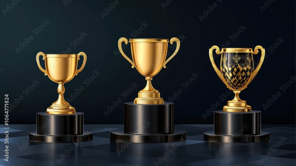 Elegant Gold Trophies on Dark Background Elegant Gold Trophies on Dark Background