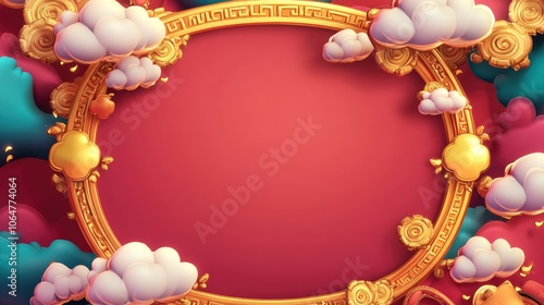 china ornament slot machine gold frame, cloud element, stylized, flat design, game assets, mobile game asset desging --no pagoda with generative ai photo